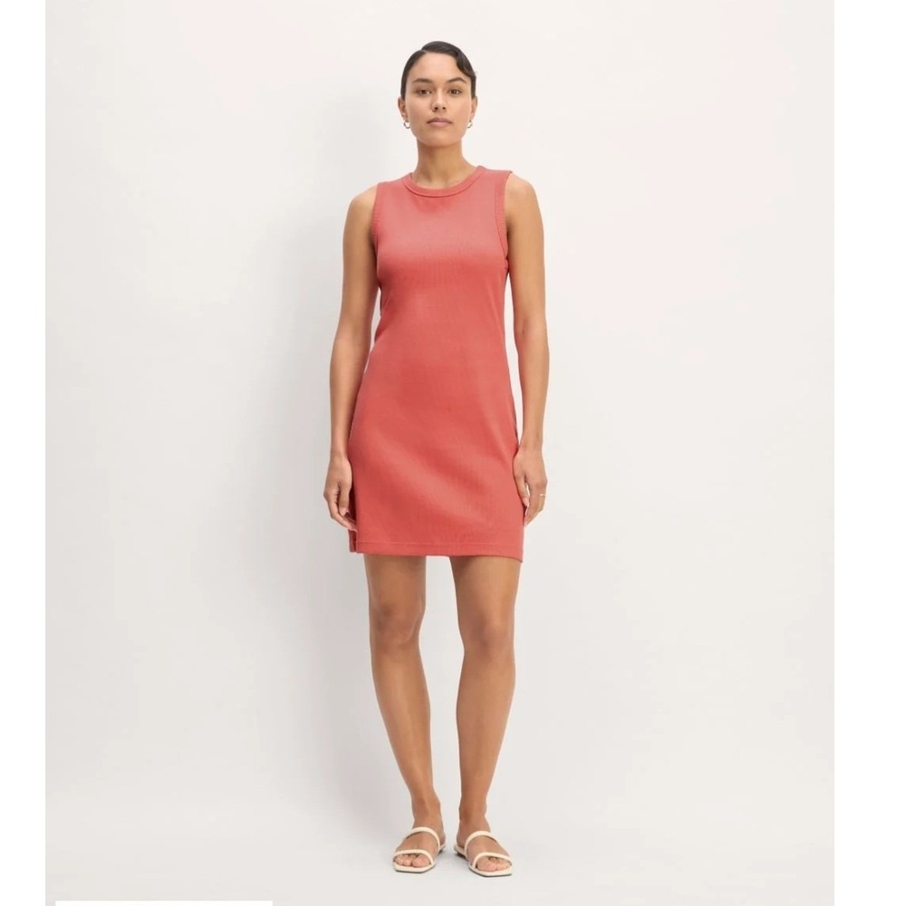 Everlane M Ribbed Mini Dress Womens Pink Organic Cotton Sleeveless Crew Neck